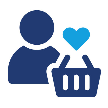 Person icon with a shopping basket and a heart icon, representing optimized product descriptions