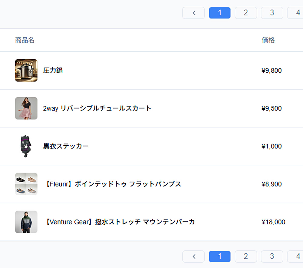 商品一覧画面 - 複数商品の管理インターフェース